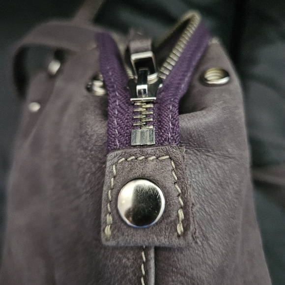 Roots 100% Leather Taupe Stainless Steel Hardware Gray Satchel Handbag Purse - Picture 13 of 16